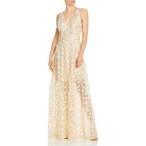 AQUA Raised Floral V Neck Gown 
Ivory/Gold size 10, women dress